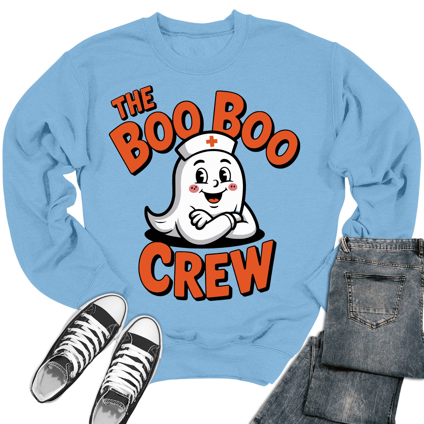 Boo Boo Crew Nurse Sweatshirt Halloween Ghost Retro Crewneck Sweater