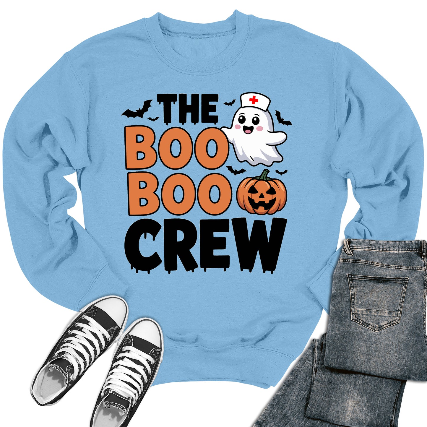 Boo Boo Crew Nurse Sweatshirt Halloween Ghost Pumpkin Crewneck Sweater