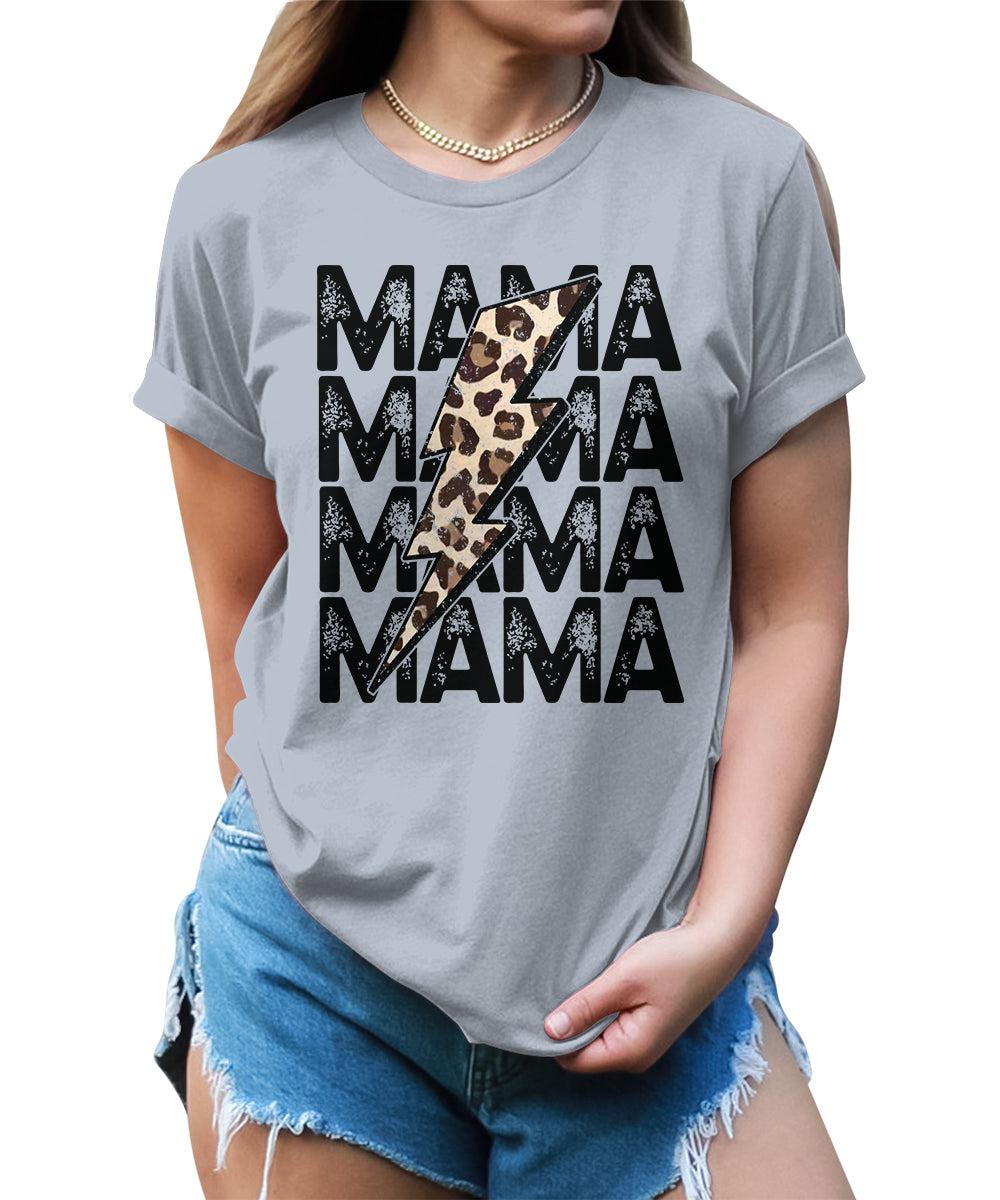 Mama Shirt Cute Thunder Leopard Letter Print Graphic Tees for Women Retro Tops
