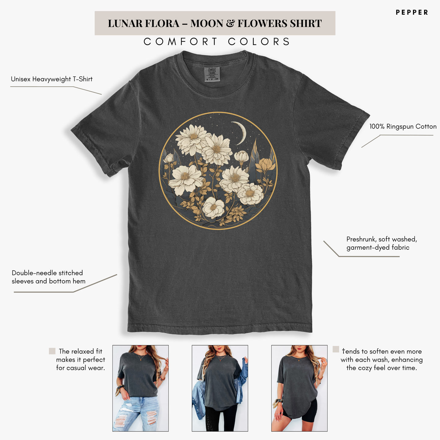 Lunar Flora – Cottagecore Moon & Flowers Shirt