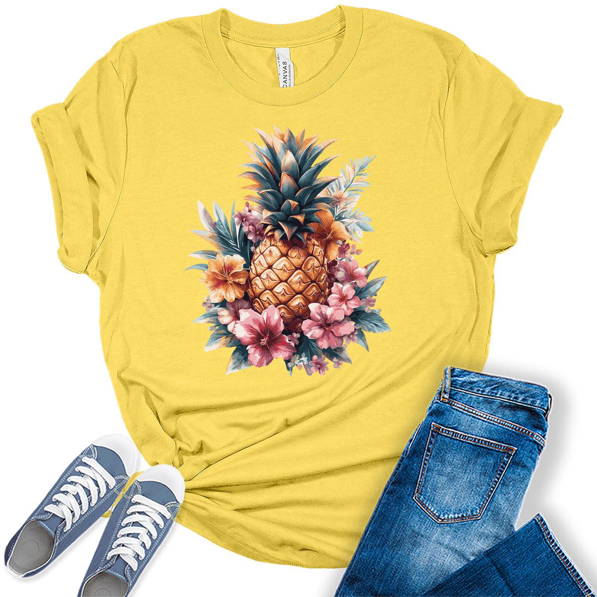 Womens Pineapple Flower Shirt Cottagecore Graphic Tees
