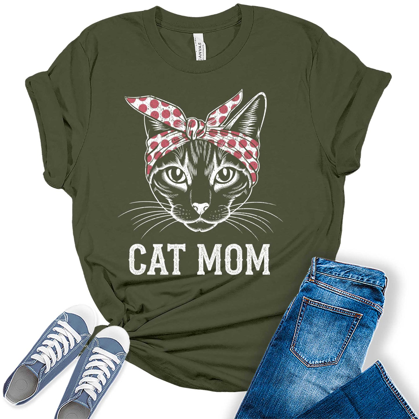 Womens Mama Shirt Cat Mom Vintage Summer Casual Graphic Tees Bella Plus Sized Tops