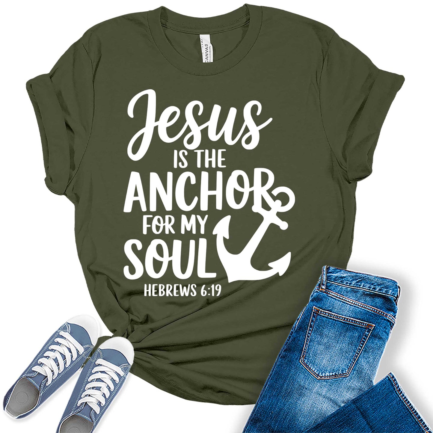 Women's Jesus Is The Anchor For My Soul Christian Hope Graphic Tees