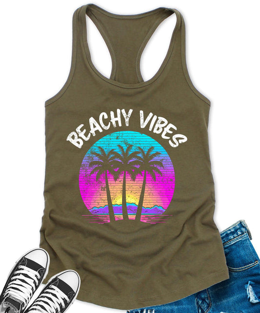 Beachy Vibes Summer Vacation Women's Graphic Tank Top