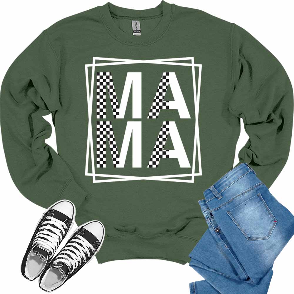 Mama Crewneck Sweatshirt Checkeetter Print Tops for Women