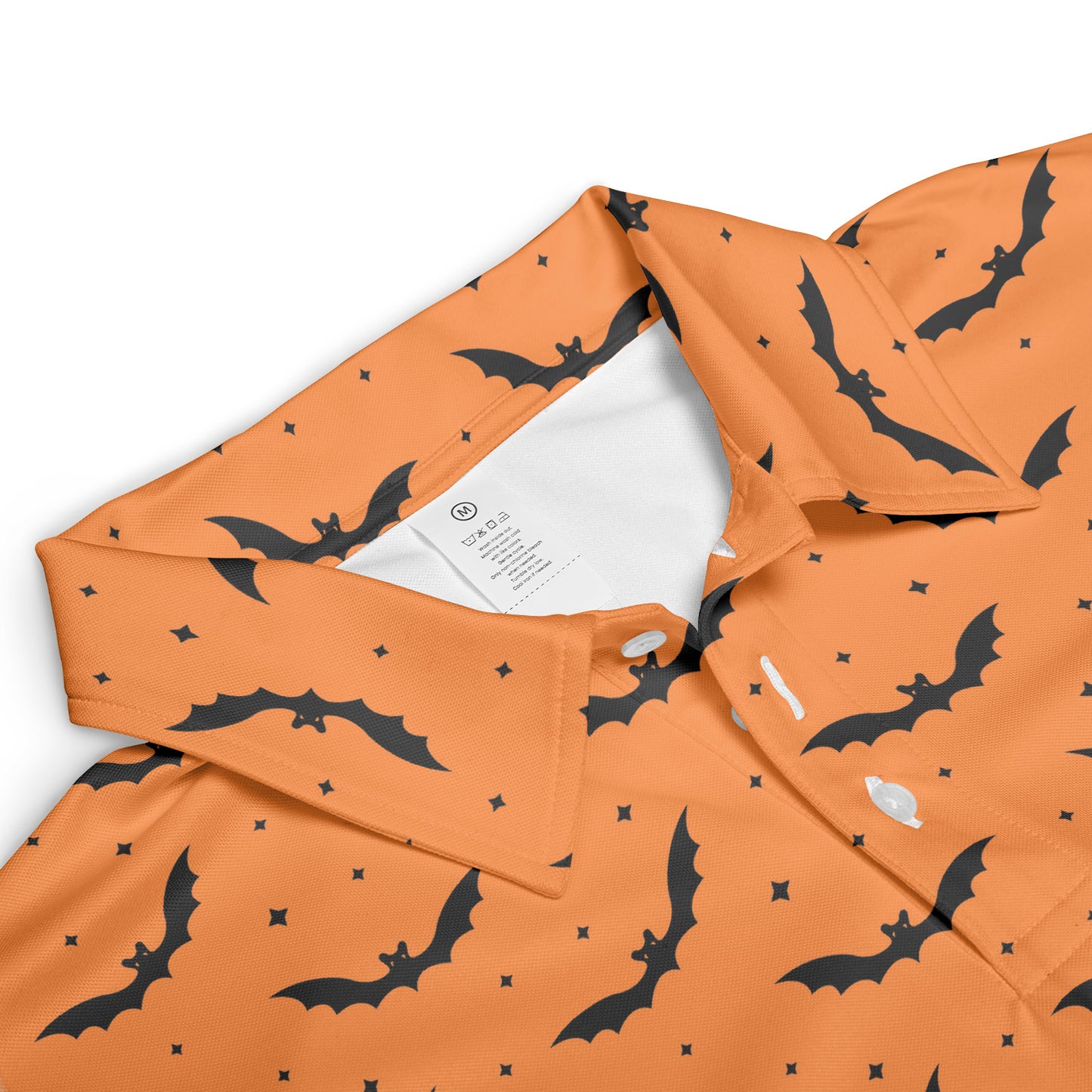 Halloween Bat Polo Shirt for Men Orange Black Spooky Print Moisture Wicking Short Sleeve Golf Top