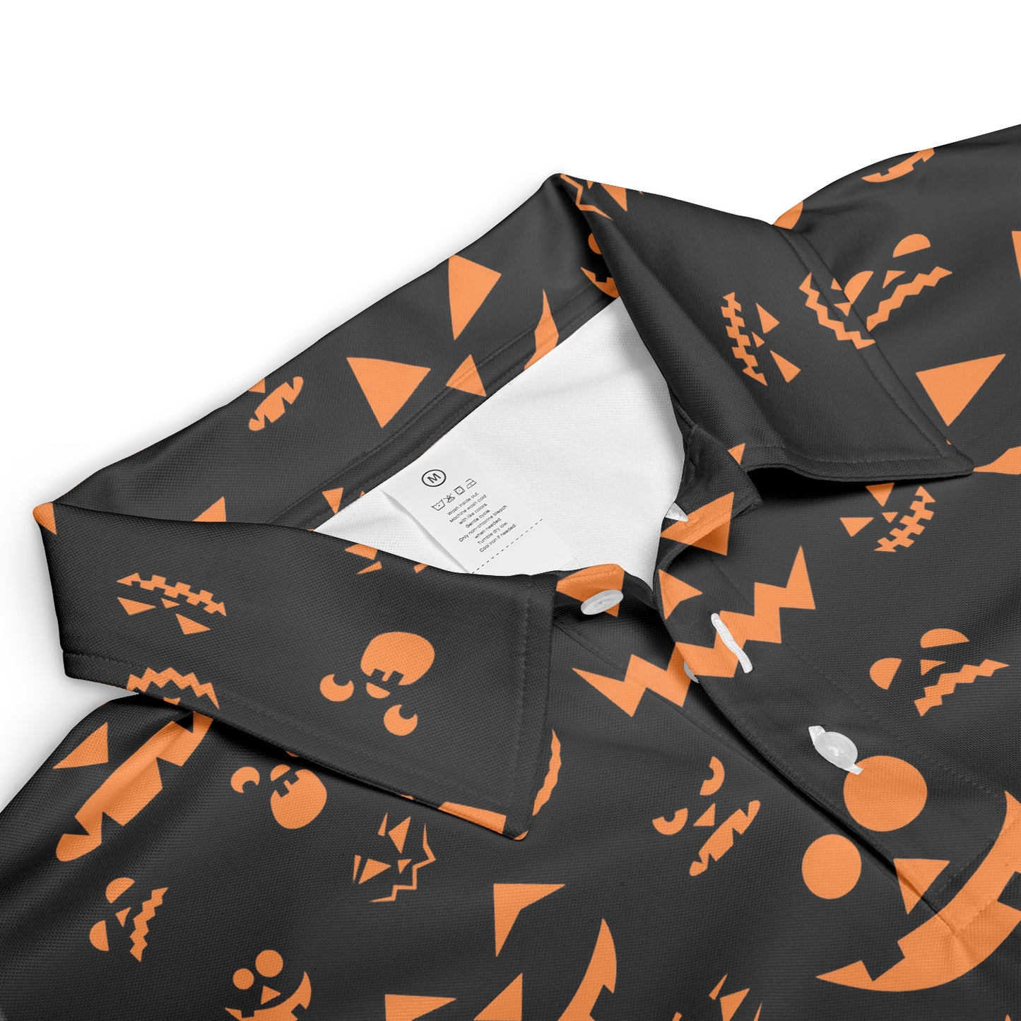 Halloween Jack O Lantern Polo Shirt for Men Black Orange Moisture Wicking Short Sleeve Golf Top