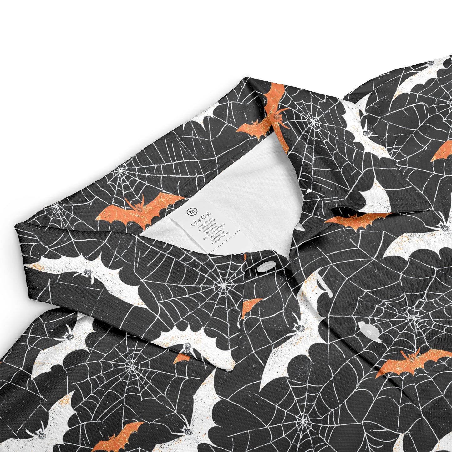 Halloween Bat Spiderweb Polo Shirt for Men Spooky Costume Moisture Wicking Short Sleeve Golf Top
