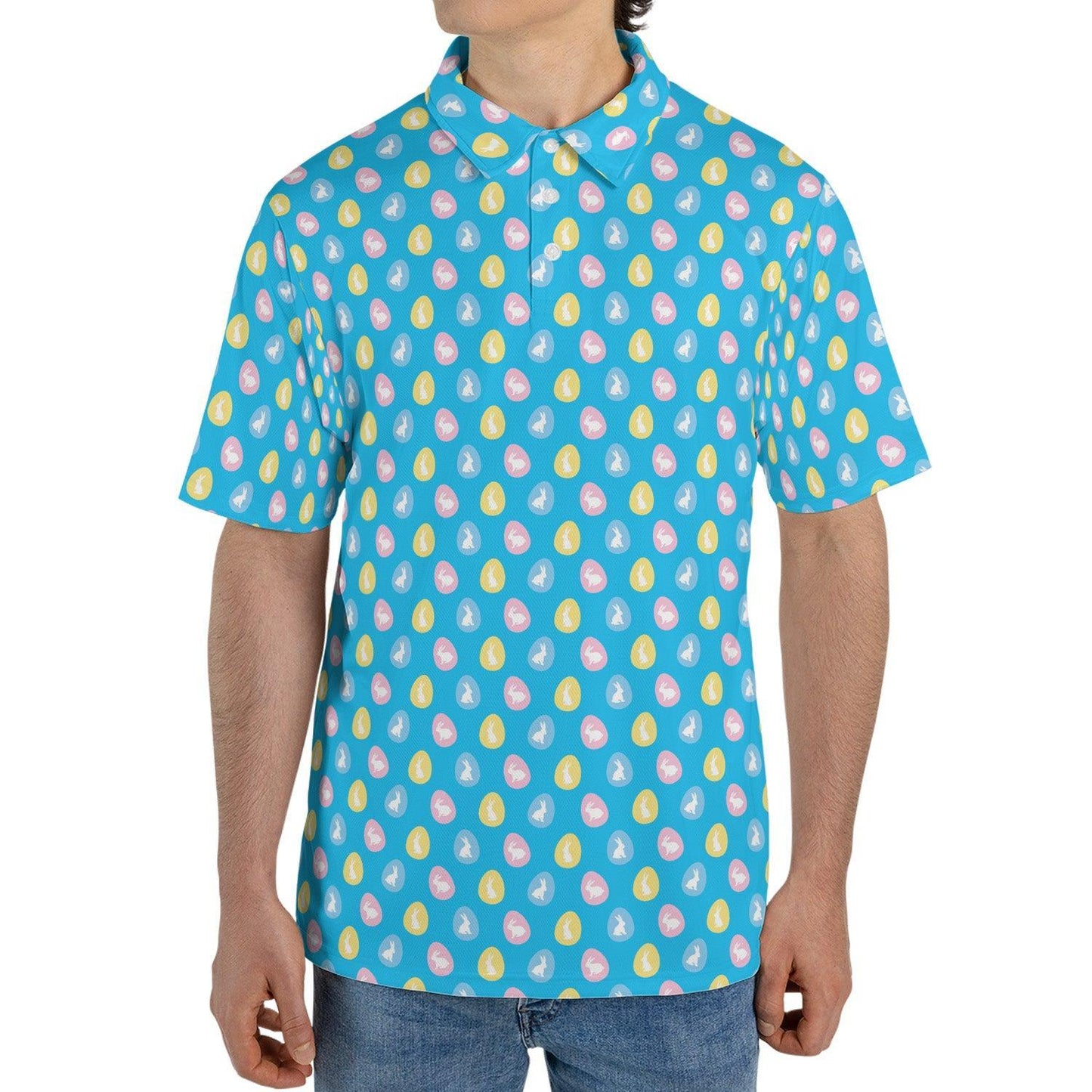 Easter Bunny Egg Polo Golf Shirt for Men Festive Moisture Wicking Short Sleeve Top