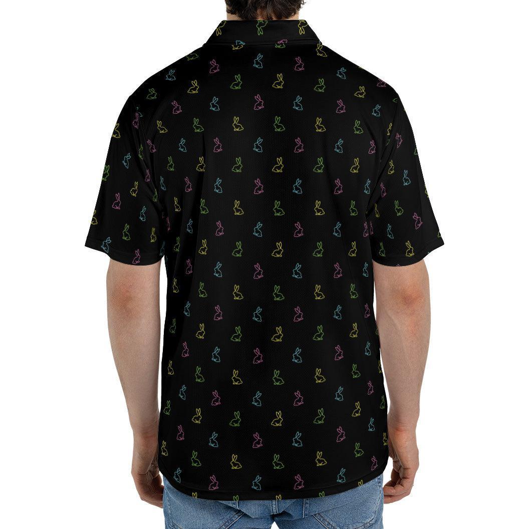 Easter Bunny Polo Golf Shirt for Men Retro Neon Rabbit Print Moisture Wicking Short Sleeve Top