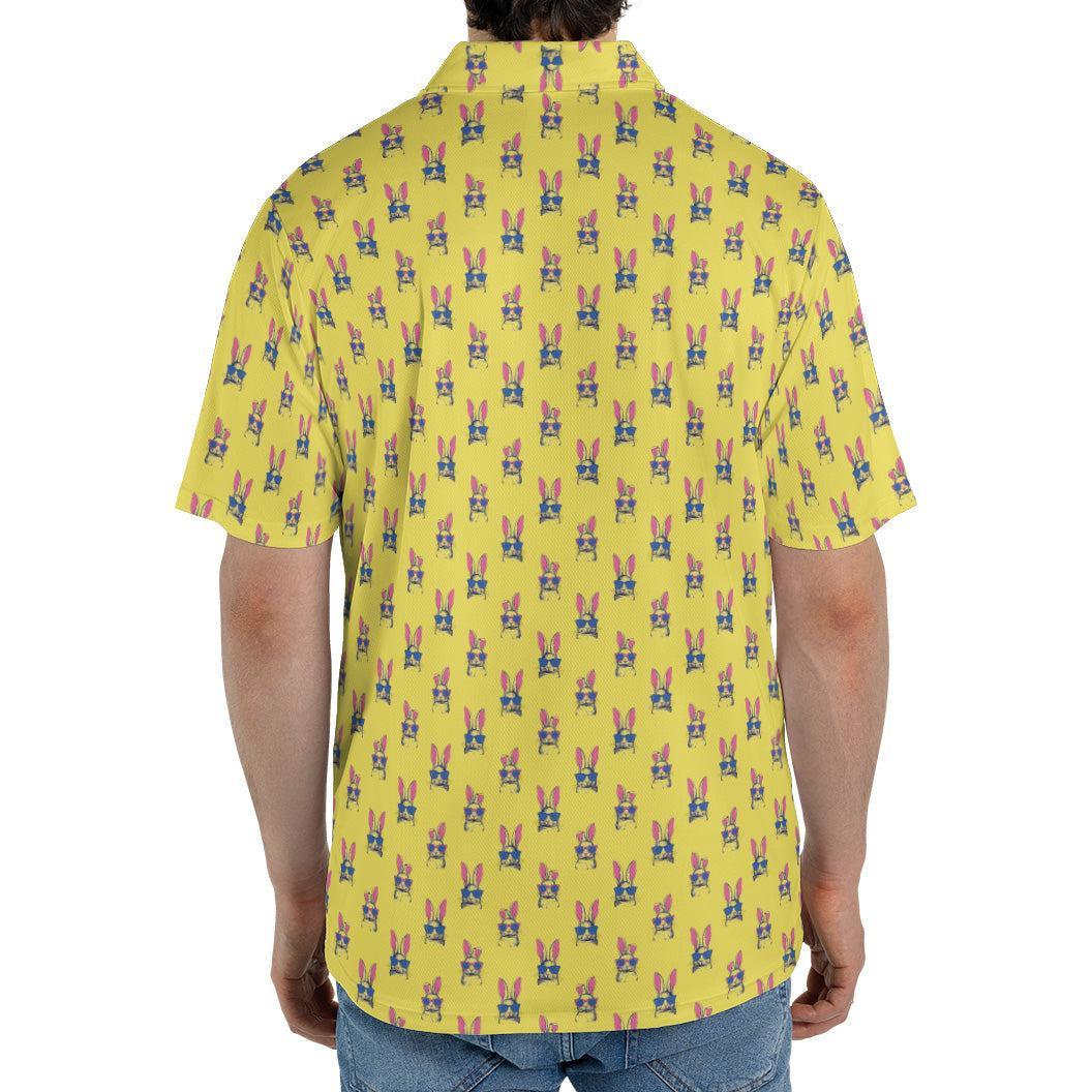 Yellow Easter Polo Golf Shirt for Men Funny Bunny Ears Short Sleeve Moisture Wicking Top