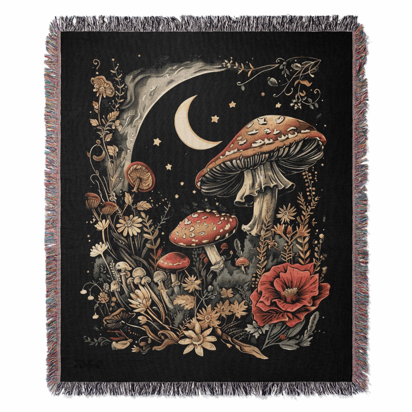 Fall Cottagecore Mushroom Moon 50" x 60" Gift Woven Jacquard Blanket