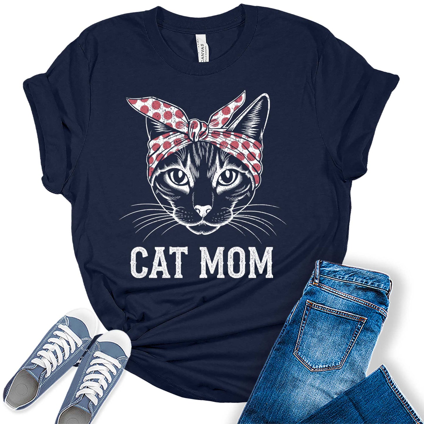 Womens Mama Shirt Cat Mom Vintage Summer Casual Graphic Tees Bella Plus Sized Tops