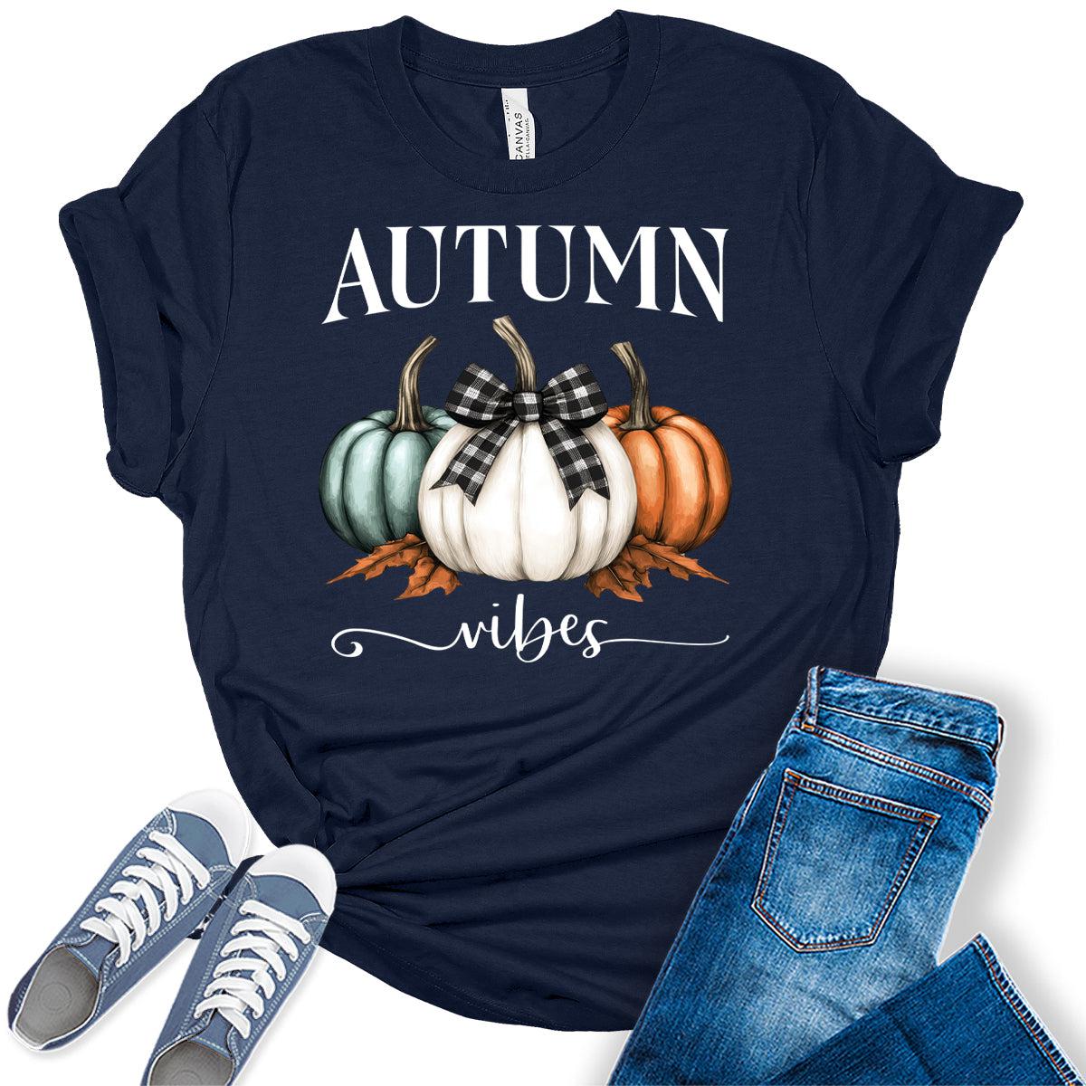 Women's Autumn Fall Pumpkin Vintage Tshirt Cottagecore Thanksgiving Graphic Tee Halloween Shirts Tops