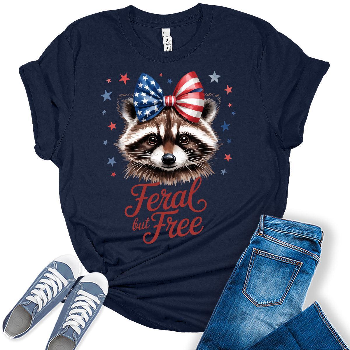 Feral And Free Women's Racoon 4th of July Patriotic Graphic Tee