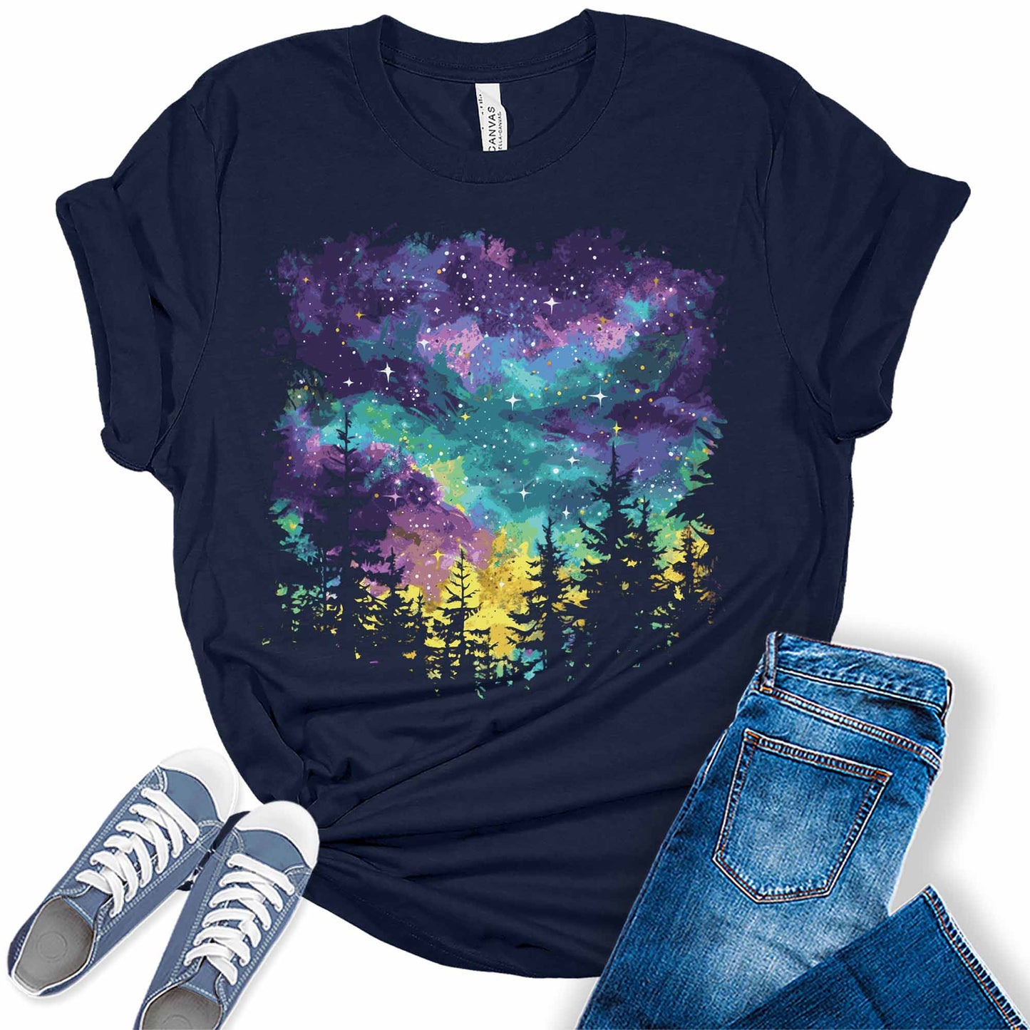 Women's Mardi Gras Shirt Northern Lights Night Sky Graphic Tees