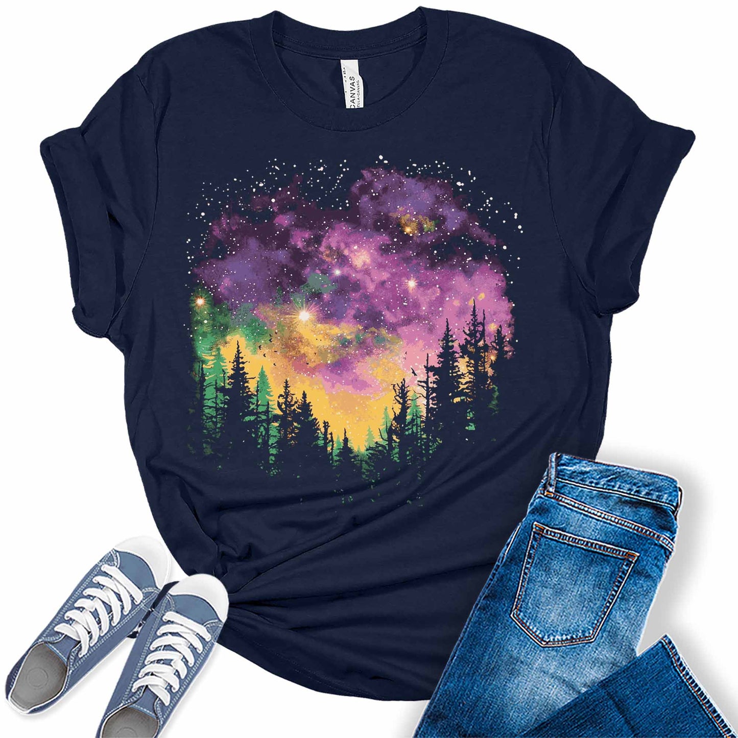 Women's Mardi Gras Shirt Northern Lights Starry Night Sky Graphic Tees