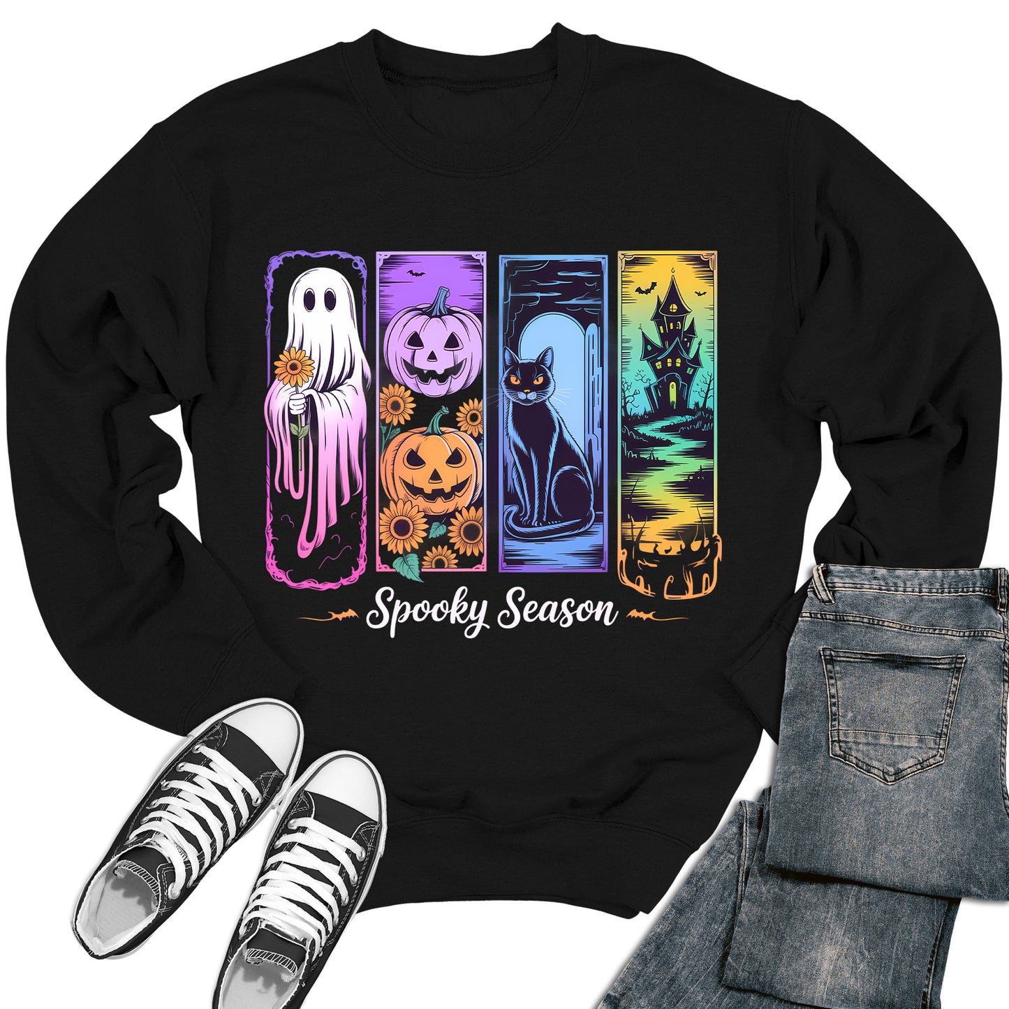Spooky Season Crewneck Halloween Sweatshirt Womens Long Sleeve Graphic Print Sweater