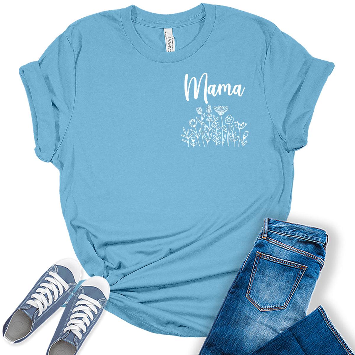 Mama Shirt Floral Mom Letter Print T Shirt Womens Graphic Tees