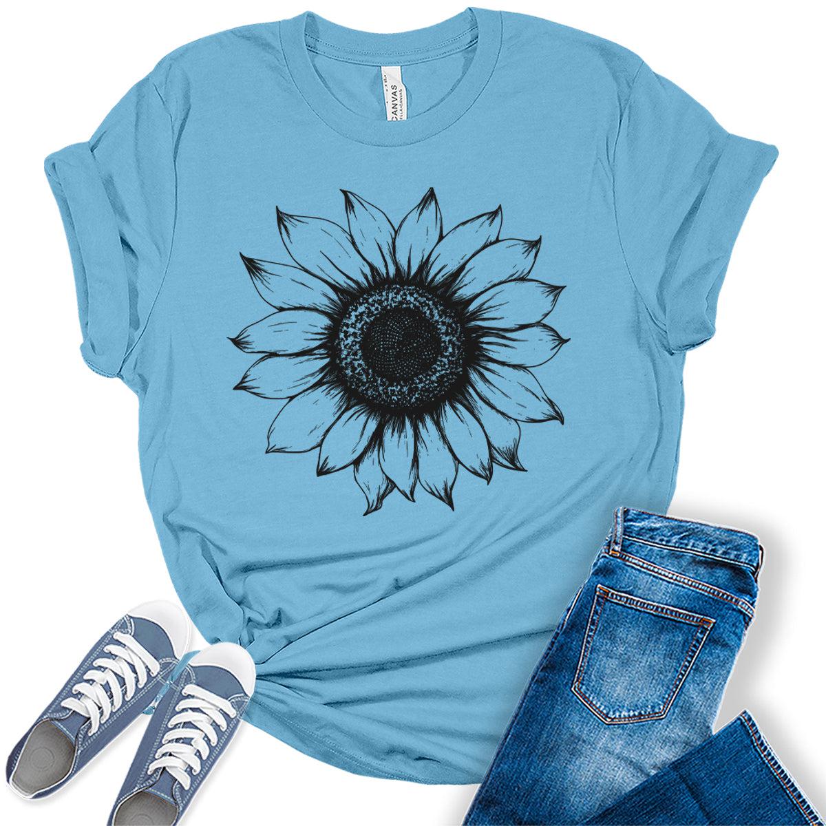 Women's Sunflower T Shirts Short Sleeve Tees Graphic Loose Summer Tops
