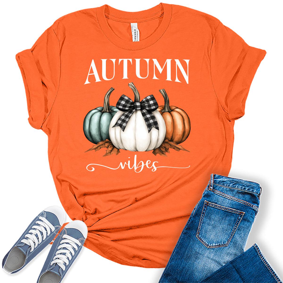 Women's Autumn Fall Pumpkin Vintage Tshirt Cottagecore Thanksgiving Graphic Tee Halloween Shirts Tops