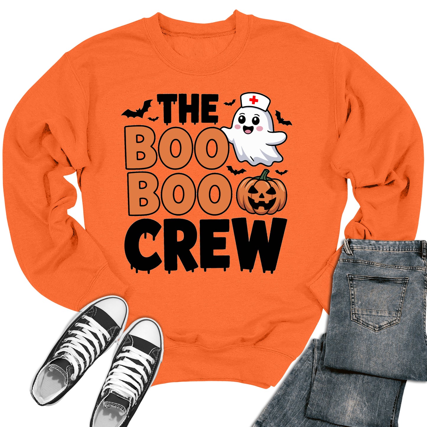 Boo Boo Crew Nurse Sweatshirt Halloween Ghost Pumpkin Crewneck Sweater