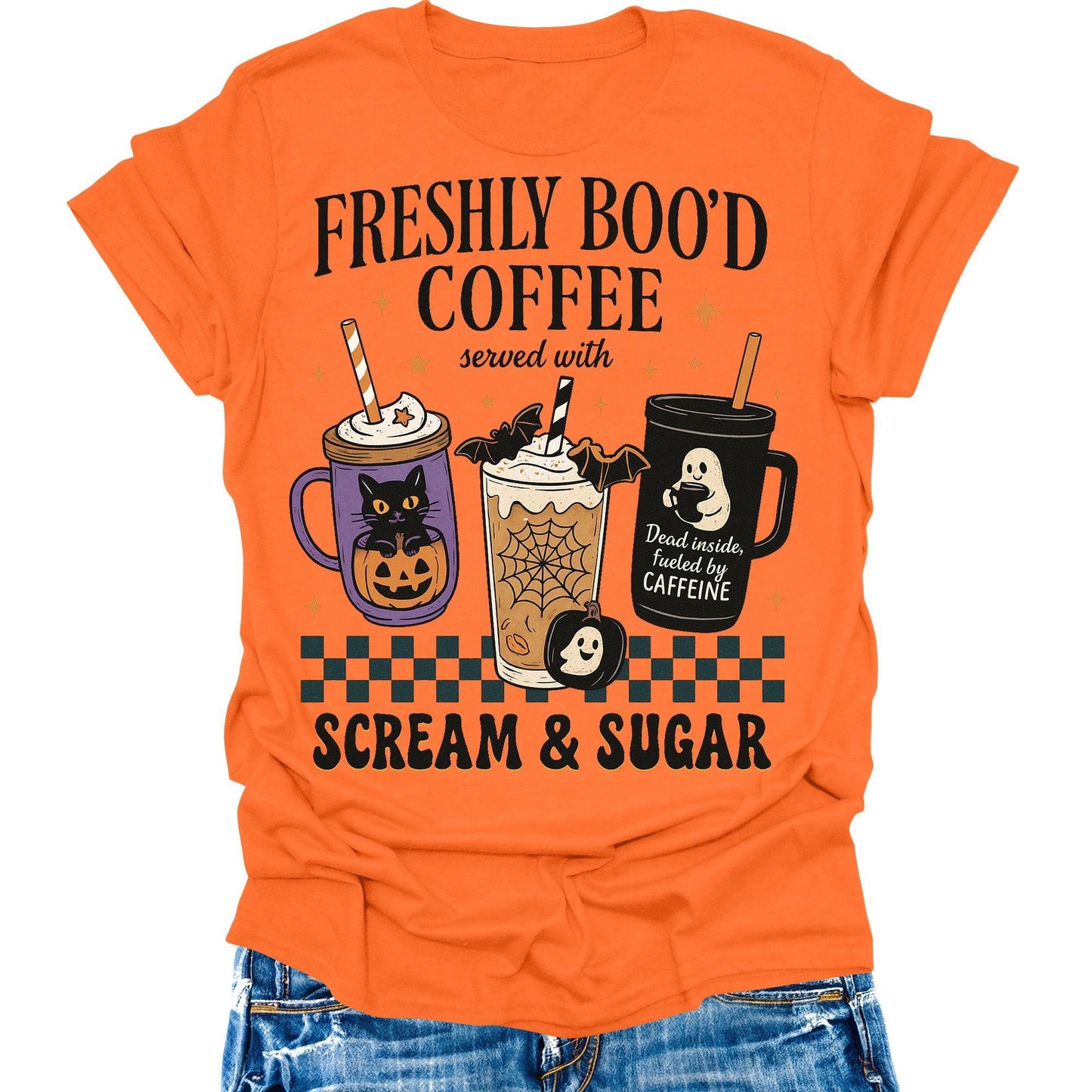Halloween Shirts Womens Coffee Fall T-Shirts Cute Graphic Tees Thanksgiving Tops