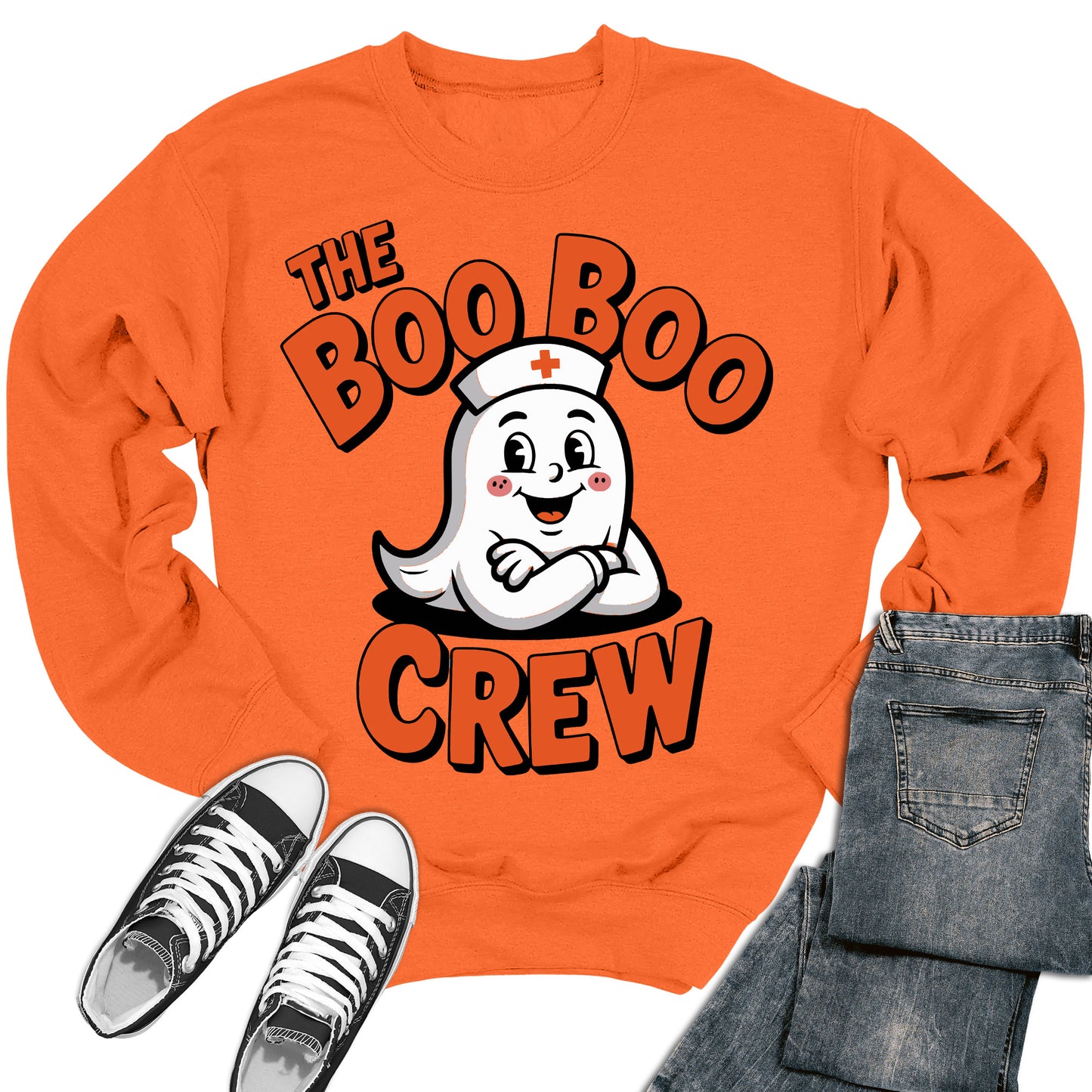Boo Boo Crew Nurse Sweatshirt Halloween Ghost Retro Crewneck Sweater
