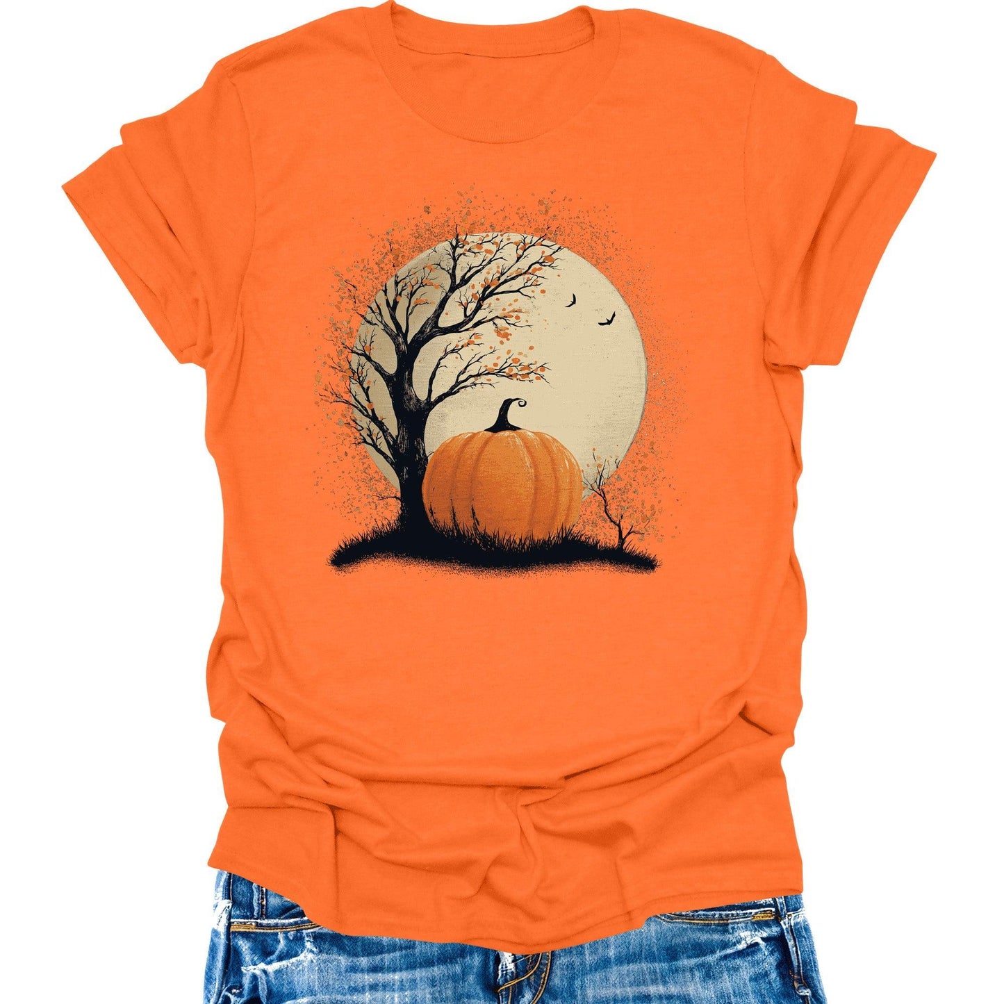 Pumpkin Shirt Boho Halloween Tee Short Sleeve Fall Plus Size Tops for Women