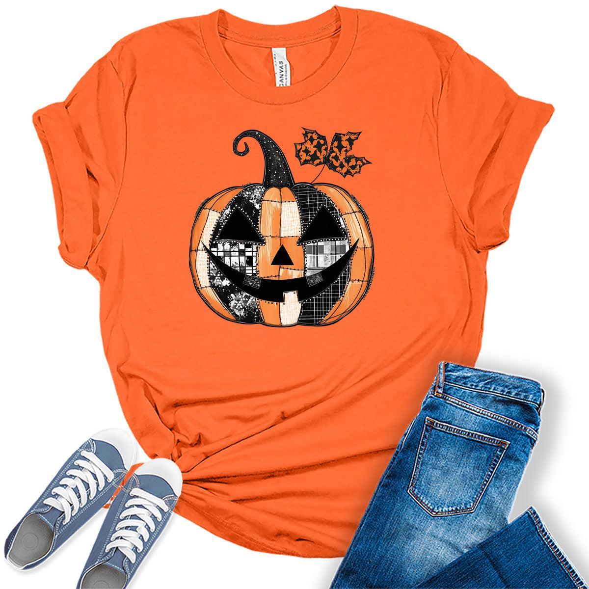 Halloween Pumpkin Shirts Womens Fall T-Shirts Cute Autumn Graphic Tees Thanksgiving Tops