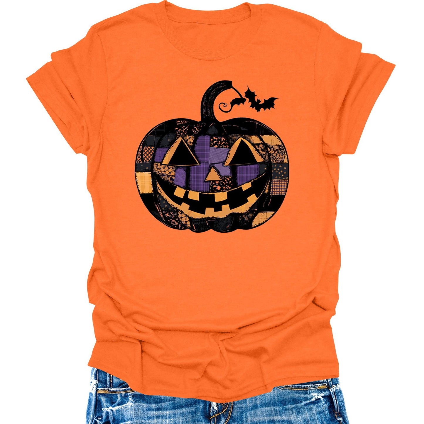 Halloween Pumpkin Cute Jack-O-Lantern Shirts for Women and Men, Casual Graphic Short Sleeve T-Shirt, Letter Print Short Sleeve Tee