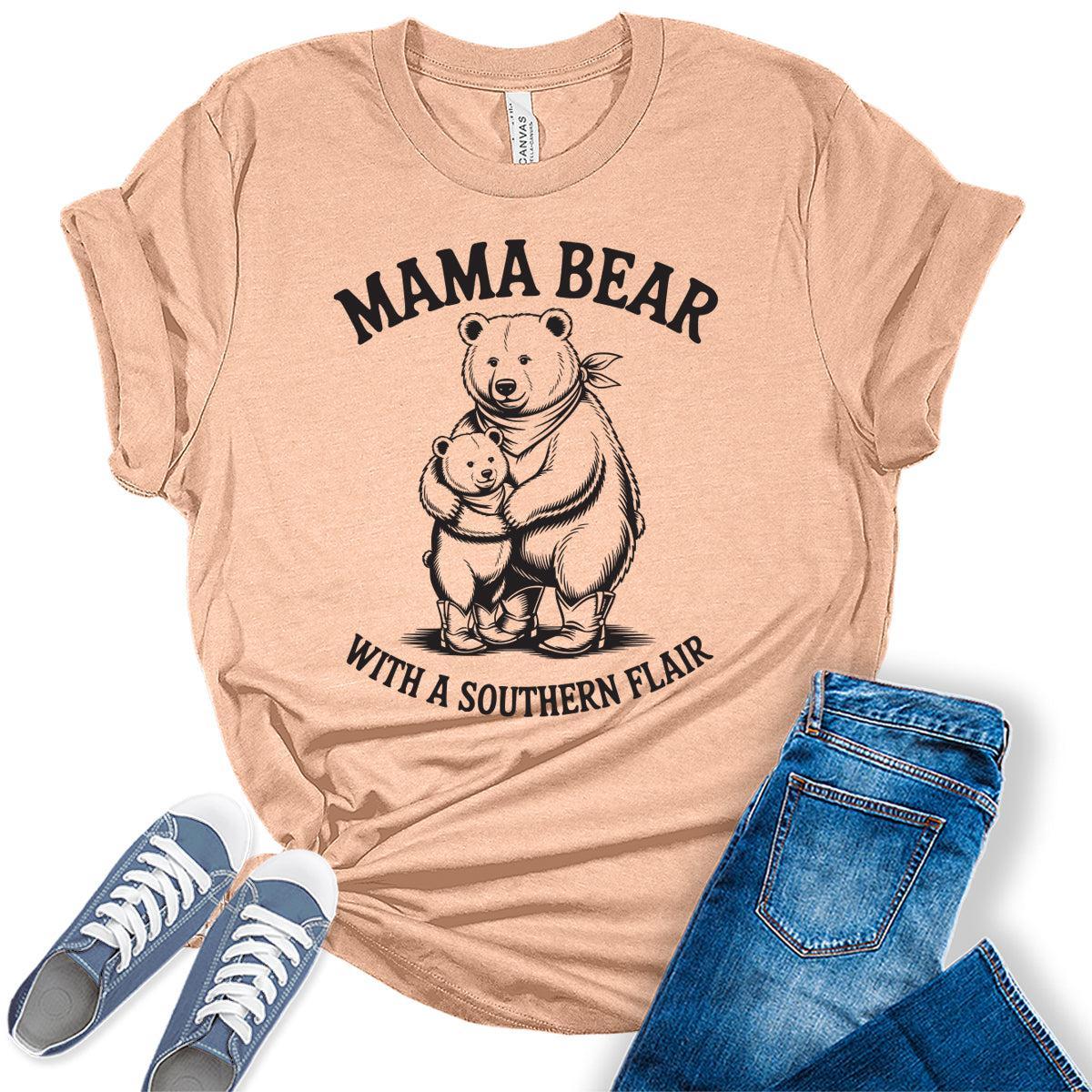 Mama Bear Shirt Western Outfit For Women Mom Shirts Mother's Day Graphic Tees Bella Plus Sized Tops