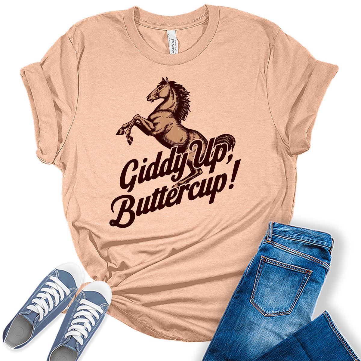 Western Outfit For Women Cowgirl Shirts Rodeo Giddy Up Buttercup Graphic Tees Bella Plus Sized Tops
