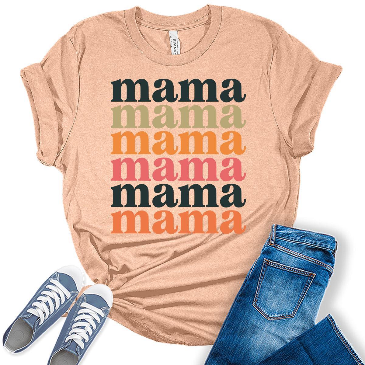 Women's Mama Shirts Vintage Mom Casual Graphic Tees Bella Plus Sized Tops