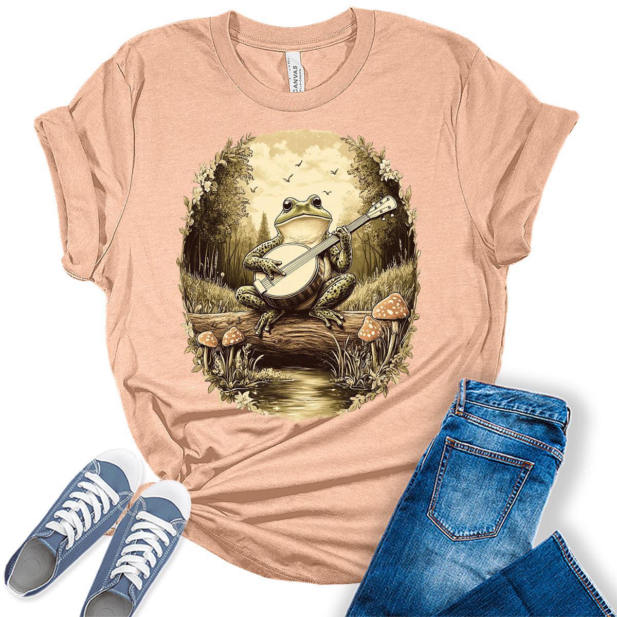 Women's Frog Shirts Cottagecore Mushroom Aesthetic Graphic Tees Bella Plus Sized Tops