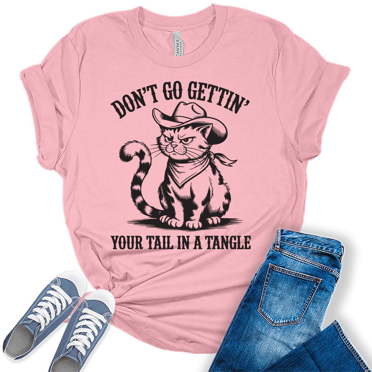Women's Funny Cat Shirts For Teens Western Tail In Tangle Graphic Tees Bella Plus Sized Tops