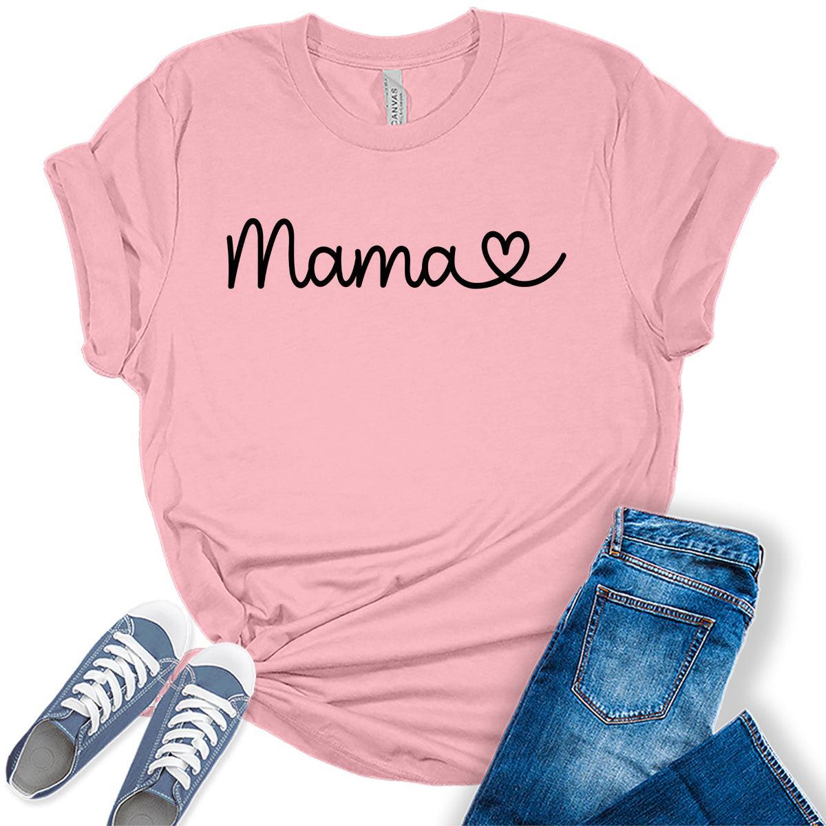 Women's Mama Letter Print Shirts Graphic Tees Bella Plus Sized Tops