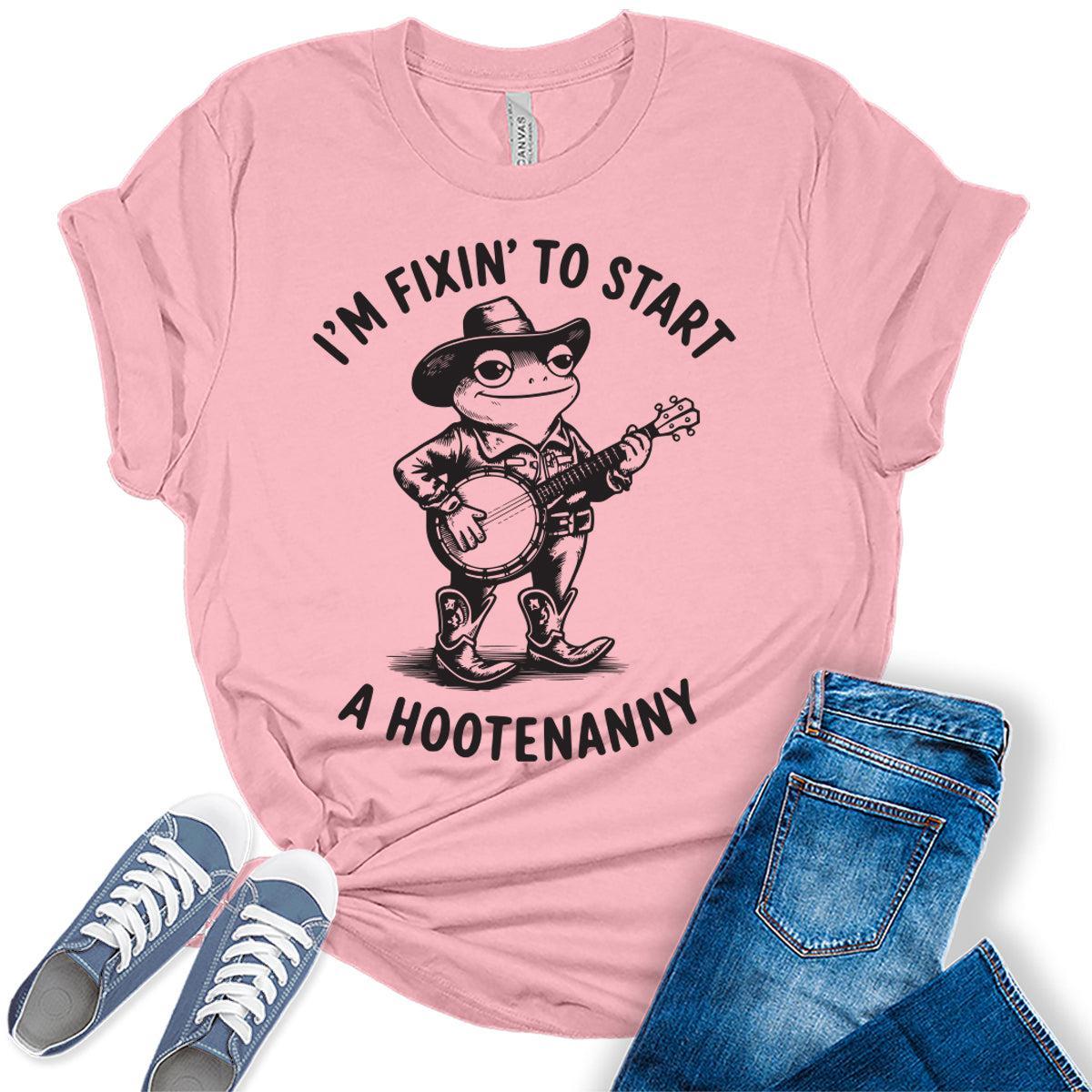 Women's Funny Frog Shirts For Teens Western Hootenanny Graphic Tees Bella Plus Sized Tops