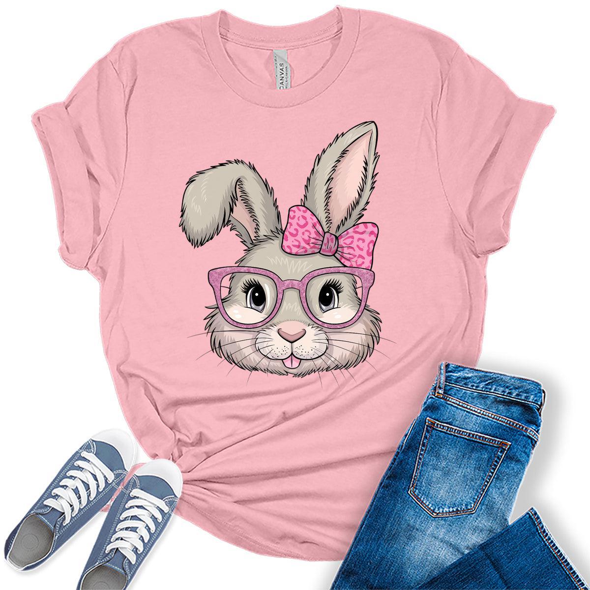 Women's Easter Bunny Shirts Cute Trendy Casual Graphic Tees Bella Plus Sized Tops