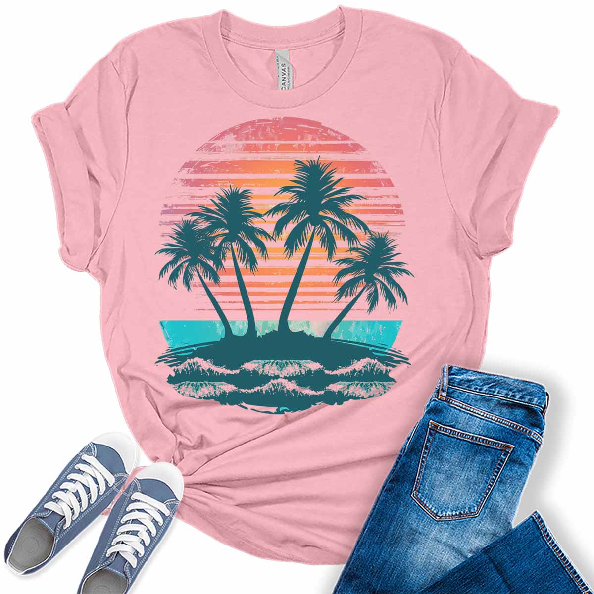 Womens Summer Tops Vintage Beach Shirts Trendy Plus Size Graphic Tees
