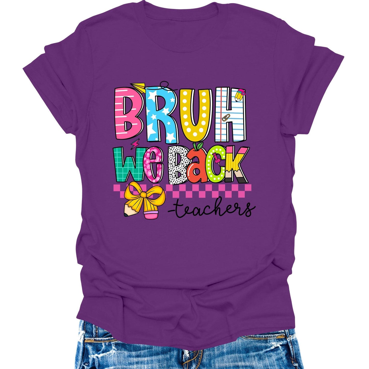 Bruh We Back T-Shirt Teacher Shirts Back to School Cute Graphic Tee Short Sleeve Tops