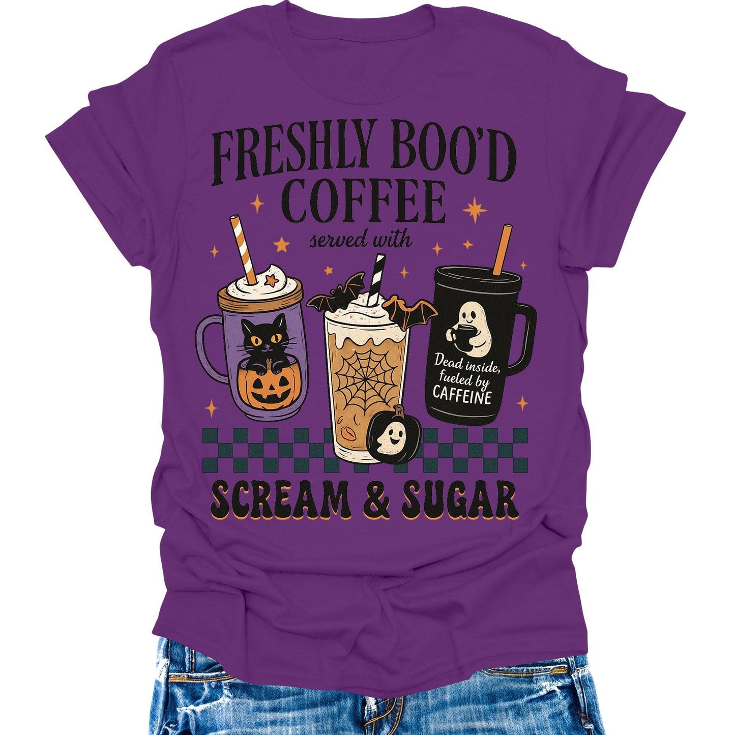 Halloween Shirts Womens Coffee Fall T-Shirts Cute Graphic Tees Thanksgiving Tops