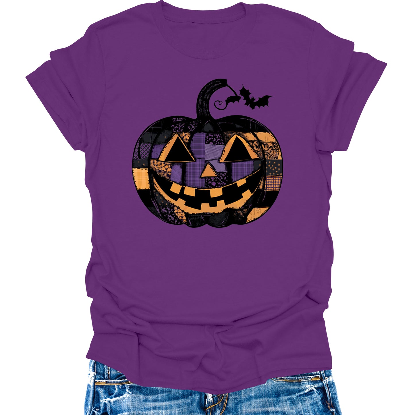 Halloween Pumpkin Cute Jack-O-Lantern Shirts for Women and Men, Casual Graphic Short Sleeve T-Shirt, Letter Print Short Sleeve Tee