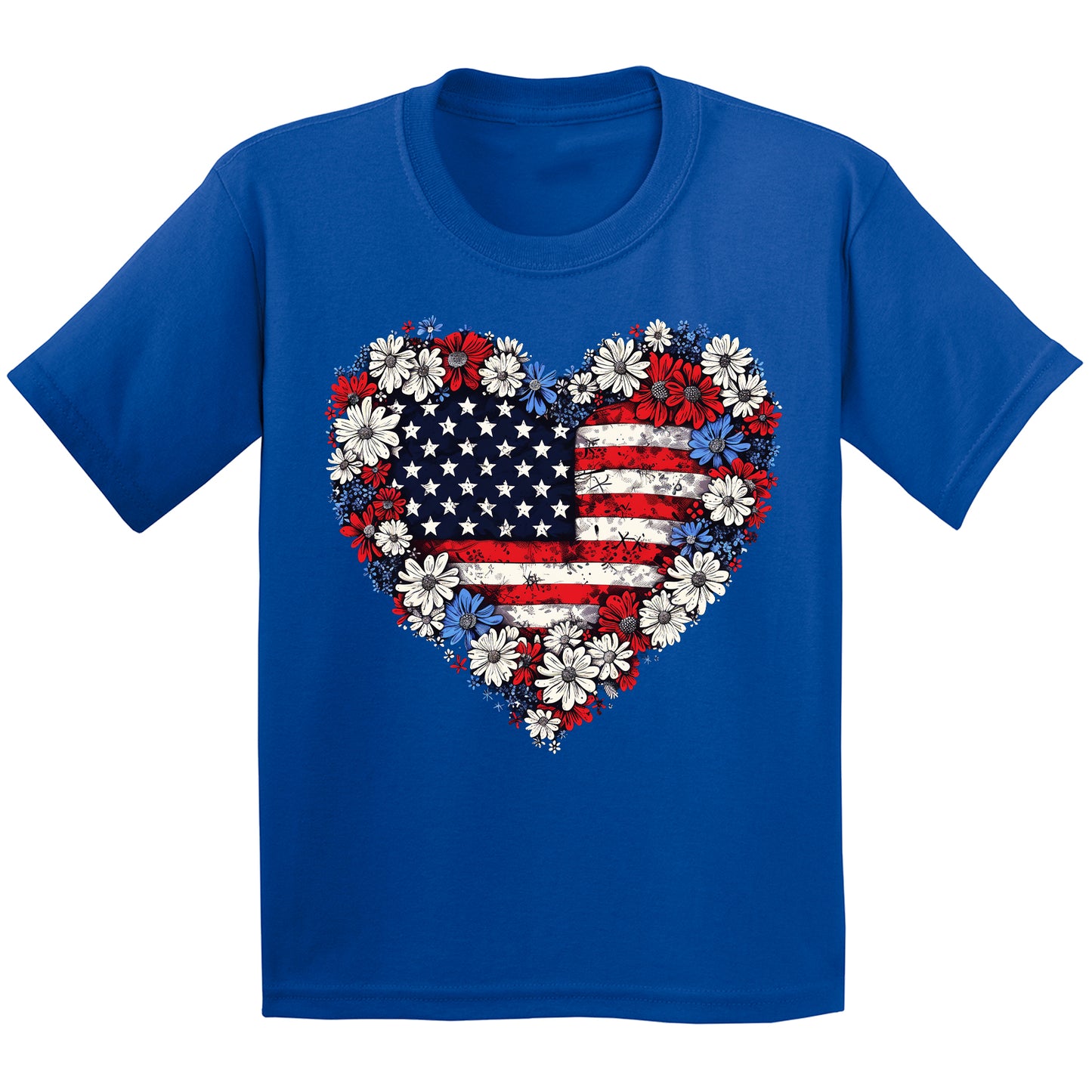 Floral Heart American Flag 4th Of July Graphic Tee for Youth