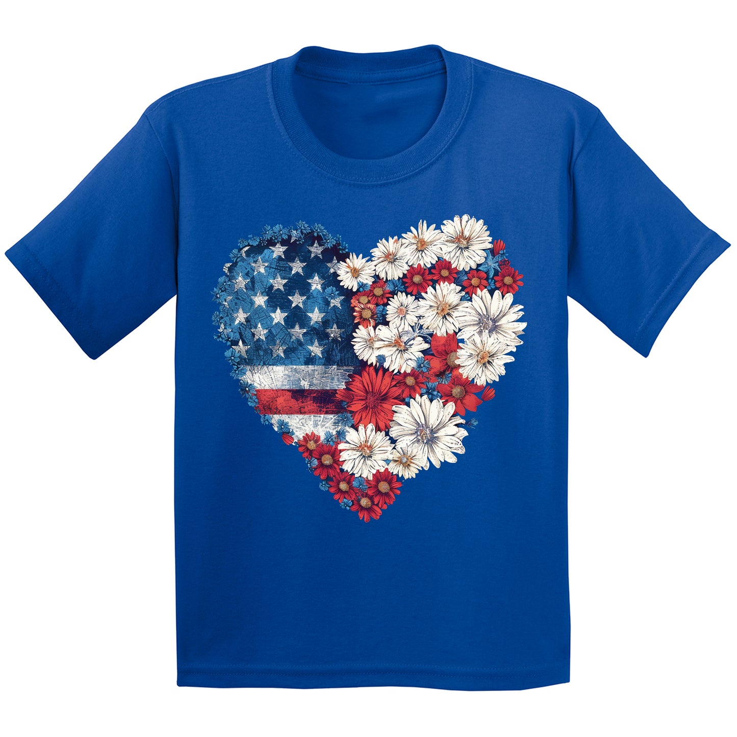 4th Of July Heart Flower American Flag Graphic Tee for Youth
