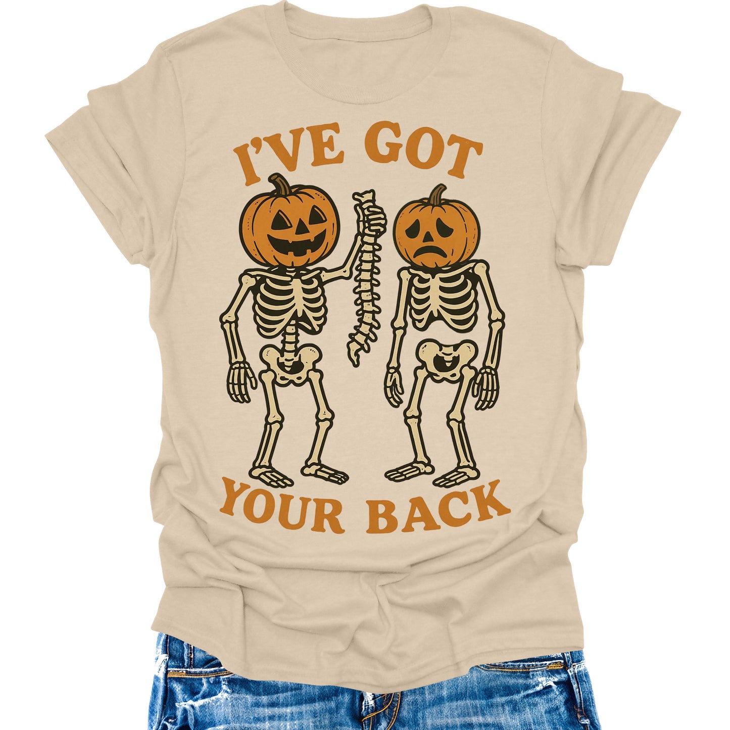 I've Got Your Back T- Shirt Halloween Skeleton Pumpkin Shirts Womens Fall Cute Graphic Tees