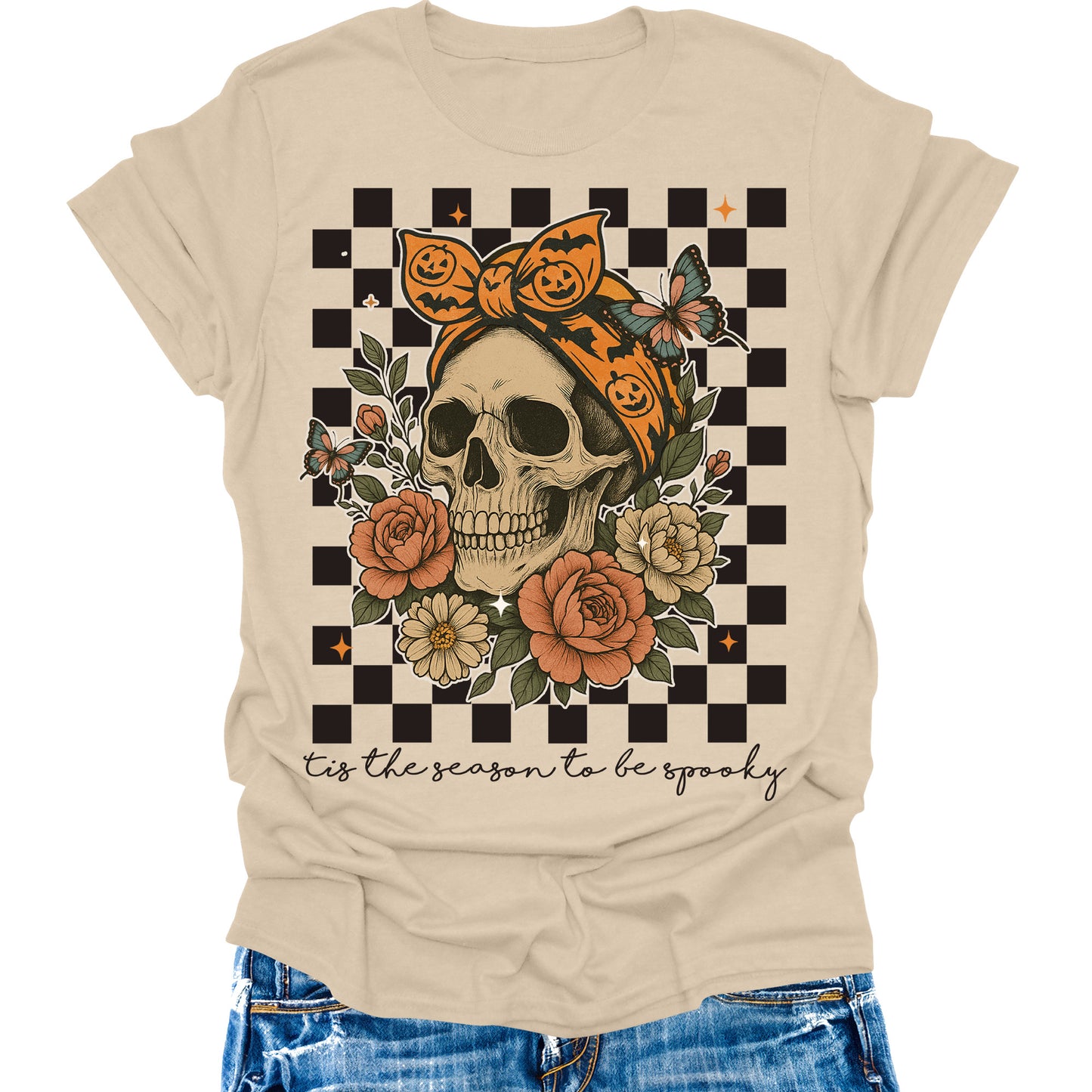 Halloween Skeleton Shirts Womens Fall T-Shirts Cute Autumn Graphic Tees Thanksgiving Tops - Halloween 64000