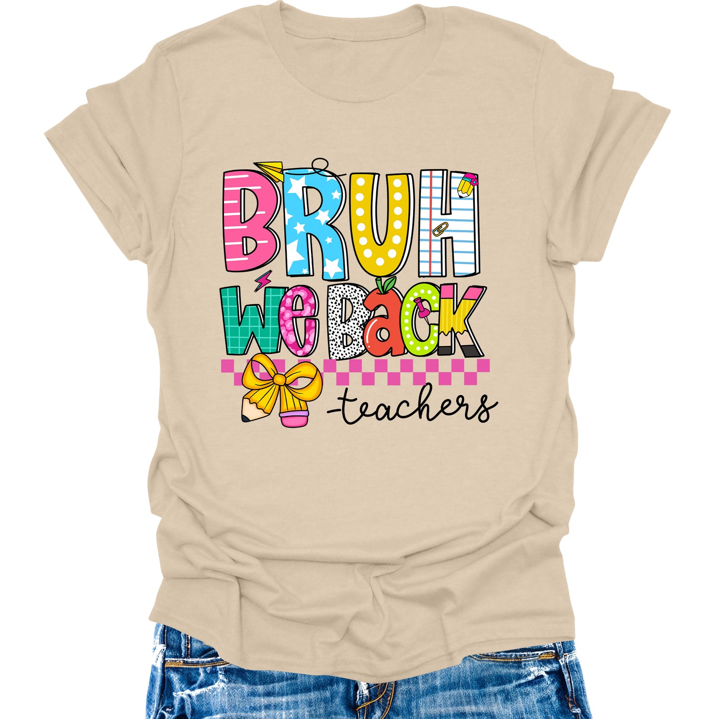 Bruh We Back T-Shirt Teacher Shirts Back to School Cute Graphic Tee Short Sleeve Tops