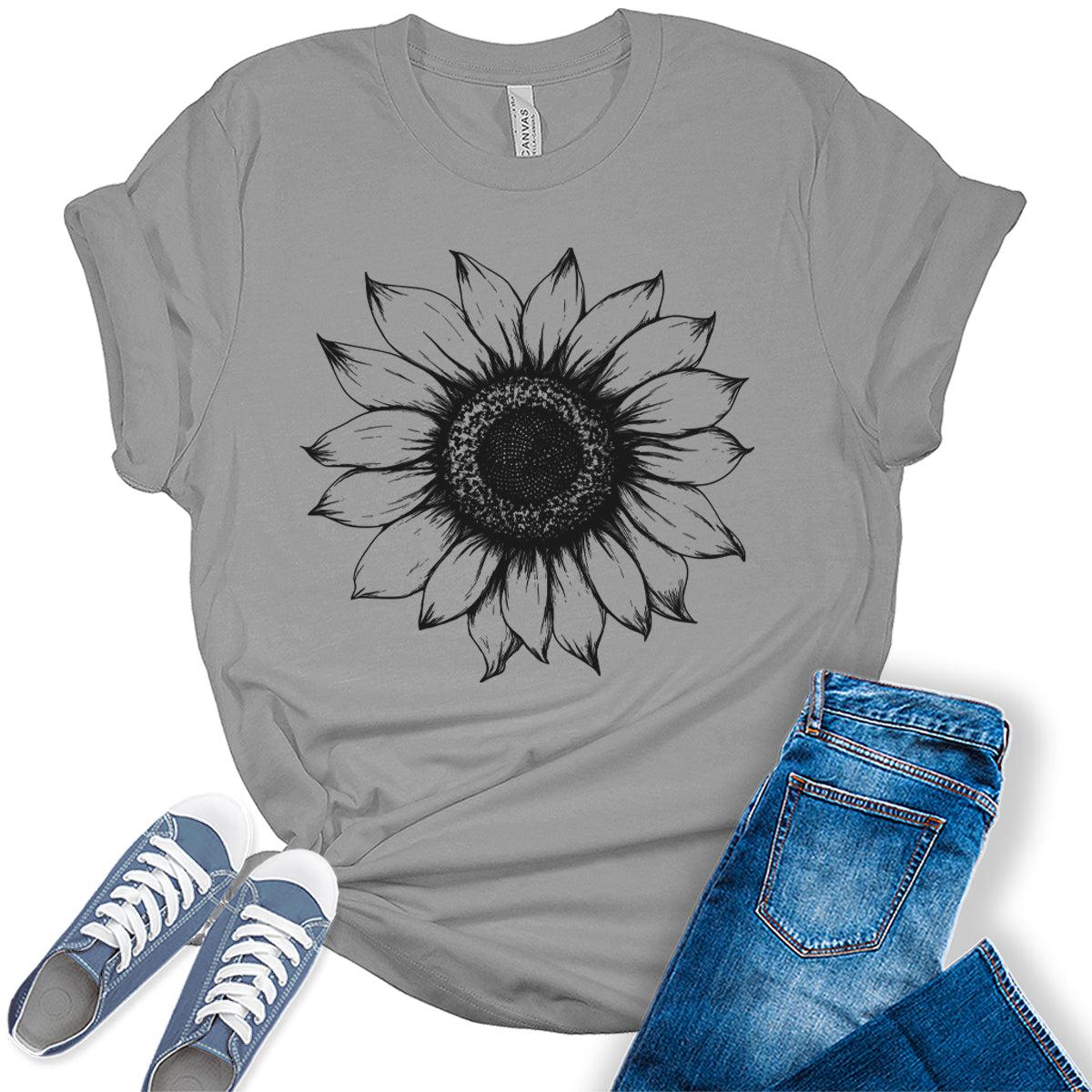 Women's Sunflower T Shirts Short Sleeve Tees Graphic Loose Summer Tops
