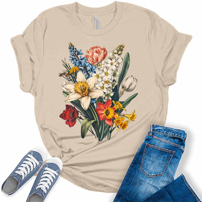 Aesthetic Vintage Spring Summer Floral Collage Womens Graphic Tees